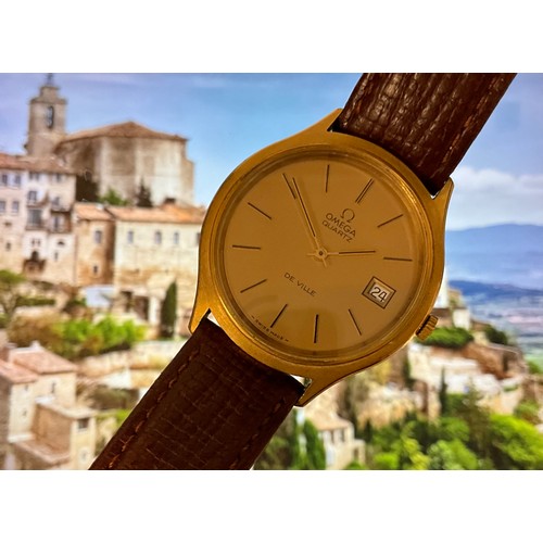 1101 - Omega - a gold plated and stainless steel De Ville quartz date wrist watch, reference 192 0027, ETA ... 