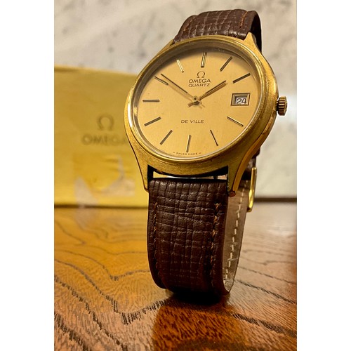 1101 - Omega - a gold plated and stainless steel De Ville quartz date wrist watch, reference 192 0027, ETA ... 