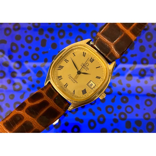 1102 - Omega - a gold plated and stainless steel Seamaster De Ville quartz TV screen date wristwatch, quart... 