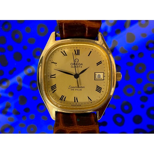 1102 - Omega - a gold plated and stainless steel Seamaster De Ville quartz TV screen date wristwatch, quart... 