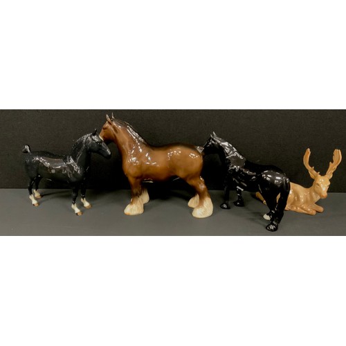 67 - Beswick Hackney 'Black Magic of Nork' black gloss horse, 20cm high, Dale model pony 'Maisie', black ... 