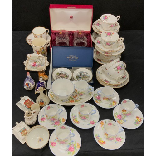 71 - A Royal Crown Derby wren, and another, each with gold stoppers;  Shelley coffee set for six includin... 