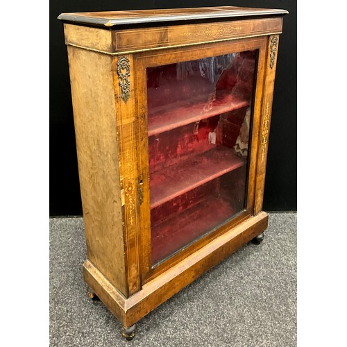 90 - A Victorian inlaid walnut Pier display cabinet, full panel glazed door, enclosing two tiers of shelv... 