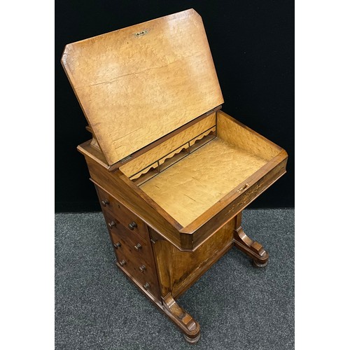 91 - A Victorian inlaid walnut Davenport desk, green tooled leather writing surface to the lift up lid, w... 