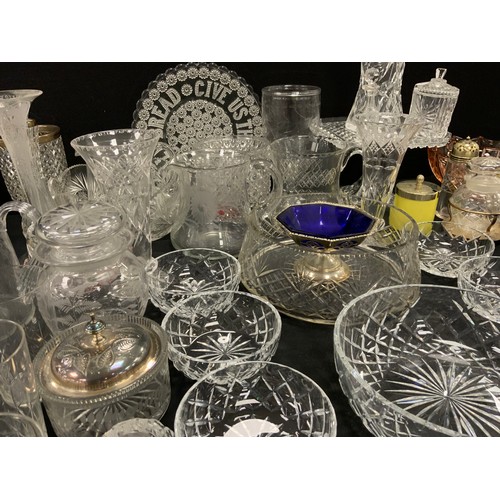 143 - 19th century and later glass ware including; silver topped vases, engraved glass, cut glass, Briley ... 