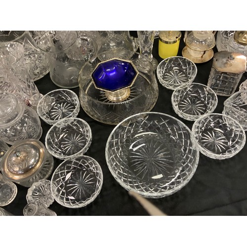 143 - 19th century and later glass ware including; silver topped vases, engraved glass, cut glass, Briley ... 