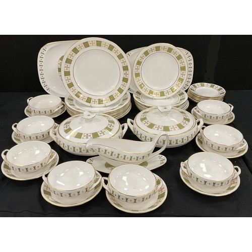 147 - A Spode Persian pattern dinner set for eight, green and gilt decoration, printed marks, pattern numb... 