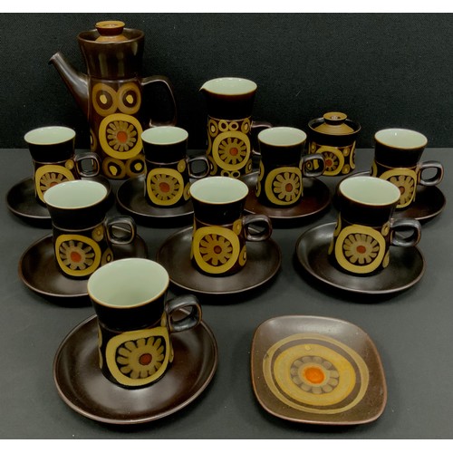 151 - A Denby pottety Arabesque pattern coffee set inc large and small coffee pots, cream jug, sugar bowl,... 