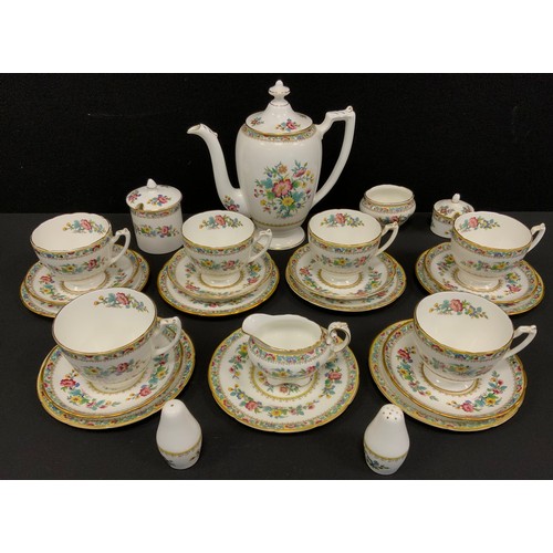 173 - A Coalport Ming Rose pattern coffee set, for six, inc coffee pot, cream jug, sugar bowl, cups, sauce... 