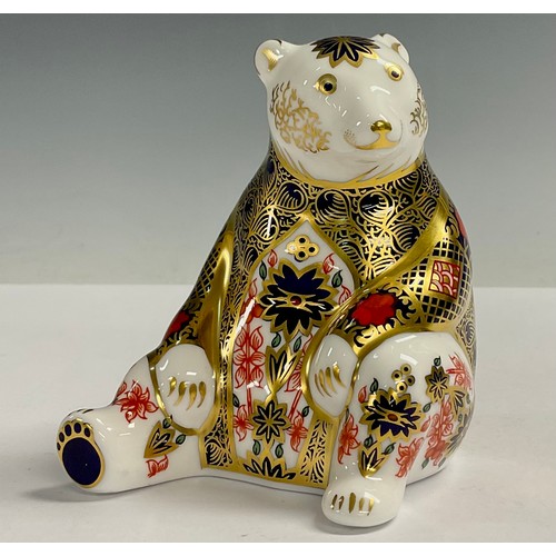 5 - A Royal Crown Derby paperweight, Honey Bear, printed in the 1128 pattern, gold stopper, 10.5cm, prin... 