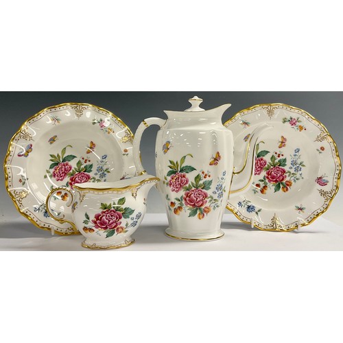 14 - A Royal Crown Derby coffee pot and cover, Derby Days pattern, transfer printed with butterflies and ... 