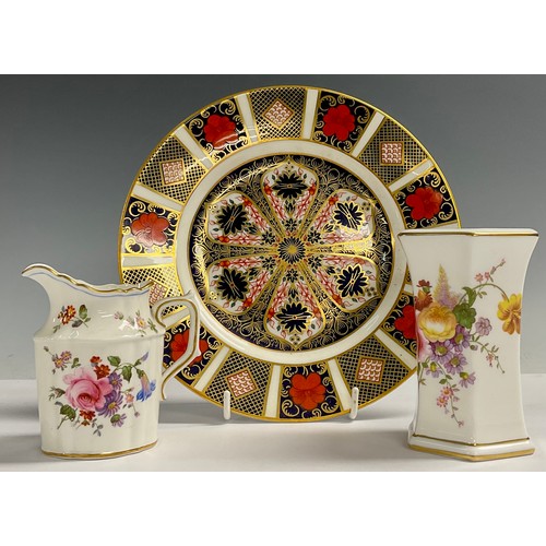 15 - A Royal Crown Derby Imari 1128 pattern side plate; a Posies pattern vase and cream jug (3)