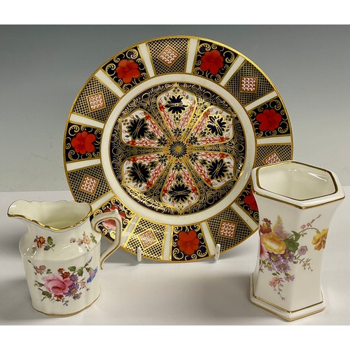 15 - A Royal Crown Derby Imari 1128 pattern side plate; a Posies pattern vase and cream jug (3)