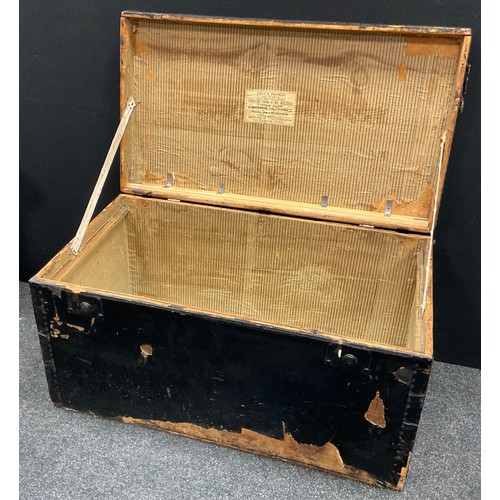 197 - A 19th century pine secure twin-locking travelling trunk, label to interior reads ‘J. F. Franklin, l... 