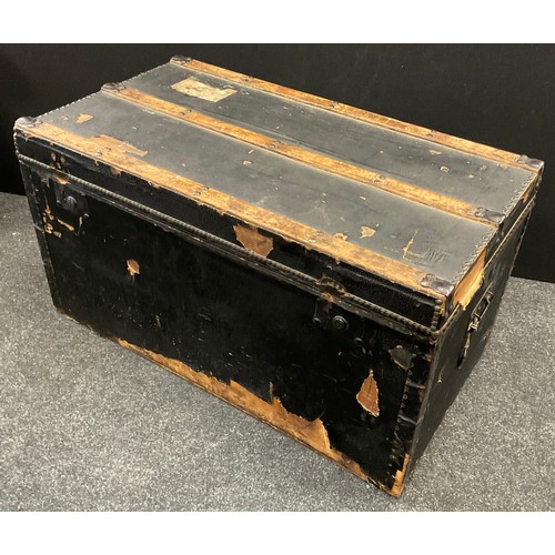 197 - A 19th century pine secure twin-locking travelling trunk, label to interior reads ‘J. F. Franklin, l... 