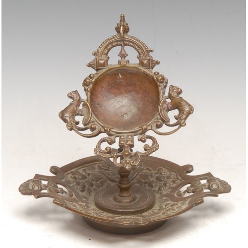 89 - A 19th century brown patinated bronze pocket watch stand, cast in the Renaissance Revival taste, 13c... 