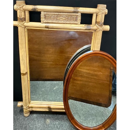 230 - Large bamboo mirror, 123cm x 91cm; Edwardian looking glass, 84cm high (2)