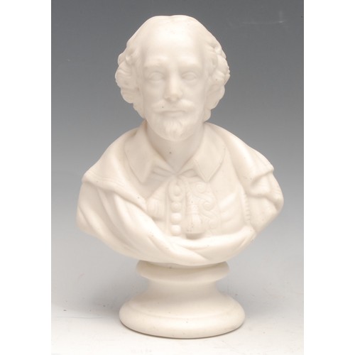 168 - A parian ware portrait bust, of Robert Burns, waisted socle, 13cm high; another, Sir Walter Scott; a... 