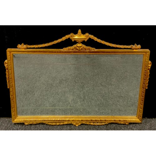 221 - An Adam style wall mirror, decorated with swags and  classical urns, beveled edge, 75cm x 96cm.