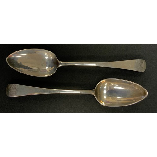 290 - A pair of George III silver table spoons, James Wallis III, London 1788, 4.1ozt (2)