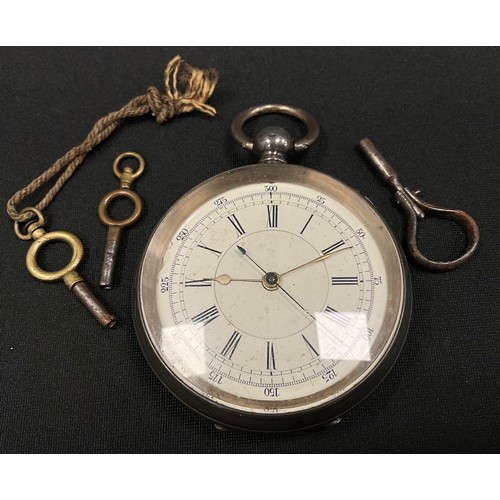 298 - A continental 935 silver cased open face pocketwatch, white enamel dial, bold Roman numerals, centre... 