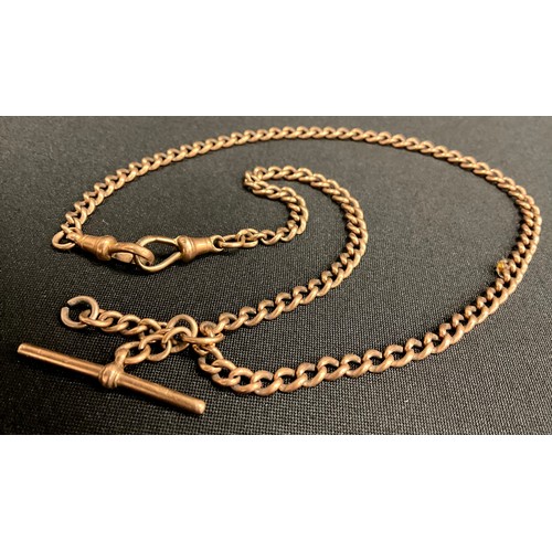 312 - A 9ct gold double Albert chain, Tbar and spring loop terminals, approx 45cm long, 27.3g gross