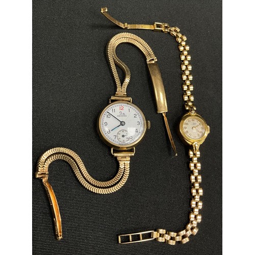 315 - A lady's 9ct gold cased Record wristwatch, 9ct gold bracelet strap, 25.2g gross;  an 18ct gold cased... 