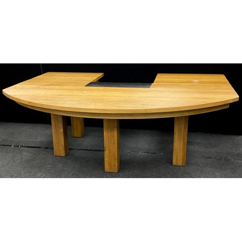 109A - A bespoke made oak Chef's table, by Indigo Furniture,  77cm high x 218.5cm wide x 162cm;  and set of... 