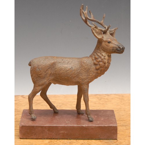 249 - An Austrian cold painted spelter model, of a stag, recrtangular marble base, 18cm high,