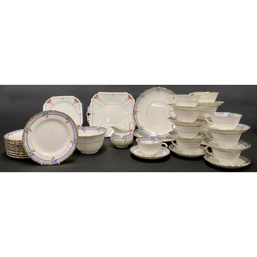 67 - An Art Deco Shelley dessert service for six, comprising cake plate and dessert plates; an Art Deco T... 