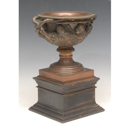 376 - A late 19th century brown patinated bronze mantel urn, cast in the Grand Tour taste after the Warwic... 