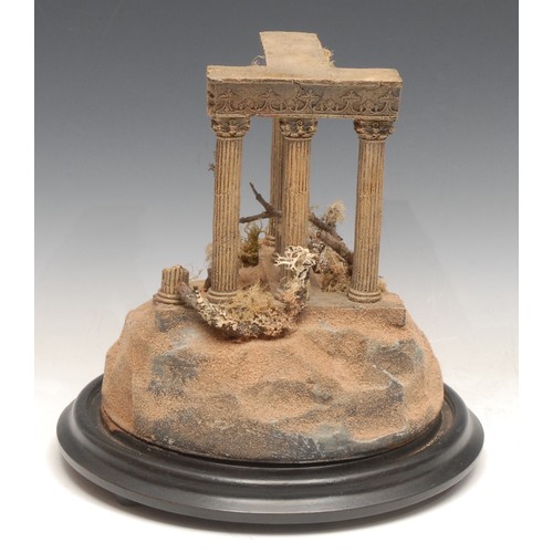 382 - A Grand Tour style library model, of a ruin, glass dome, 38cm high overall