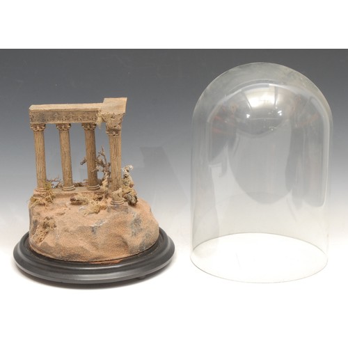 382 - A Grand Tour style library model, of a ruin, glass dome, 38cm high overall