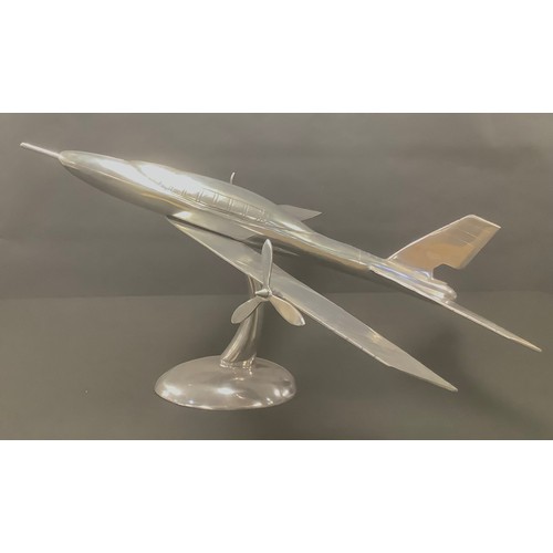 373 - A large chrome library model, aeroplane, 52cm high, 95cm wide