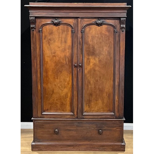 107 - A Victorian mahogany wardrobe, 214cm high, 144.5cm wide, 69cm deep