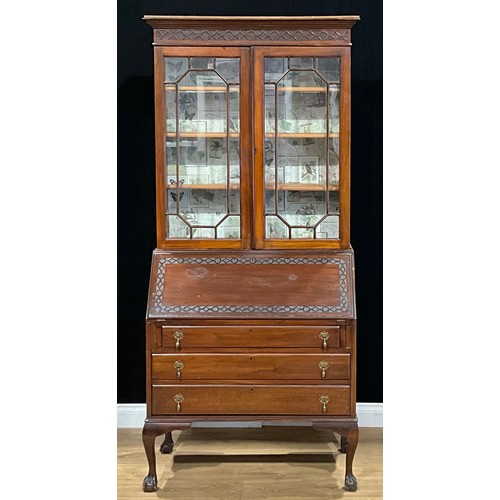 108 - A George III Revival mahogany bureau bookcase, 200cm high, 92cm wide, early 20th century