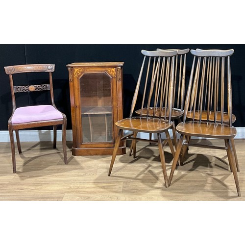 115 - A set of four Ercol Goldsmith dining chairs; a post-Regency simulated rosewood and marquetry bar-bac... 