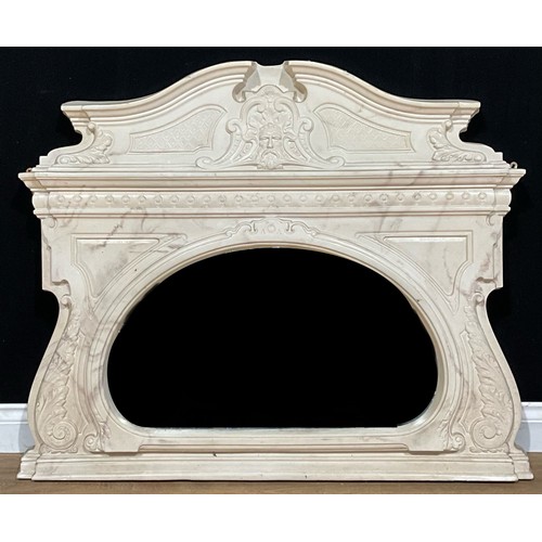 119 - A 19th century style composite simulated marble chimney glass, shaped mirror plate, 94.5cm high, 117... 