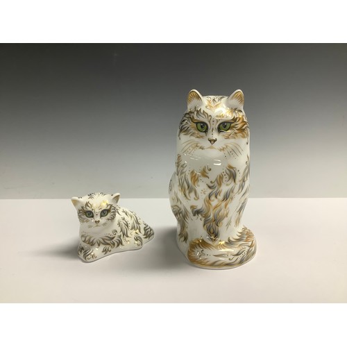 23 - A pair of Royal Crown Derby cat paperweights, Fifi and Millie Kitten, decorated in blue and gilt, go... 