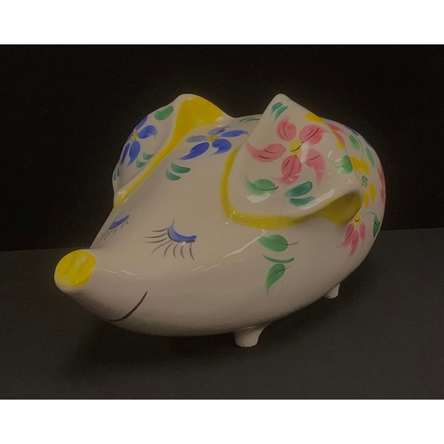 510 - An Arthur Wood oversize piggy bank, promotional piece, painted with pink and blue blossom, number 49... 