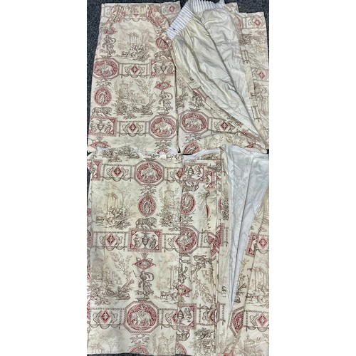 570 - Two pairs of Lewis & Wood interlined Diana the huntress curtains, header missing to one pair