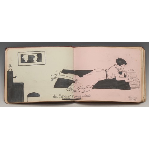 576 - Commonplacing - an early 20th century sketch and note book, various entries, a pen and ink drawing o... 