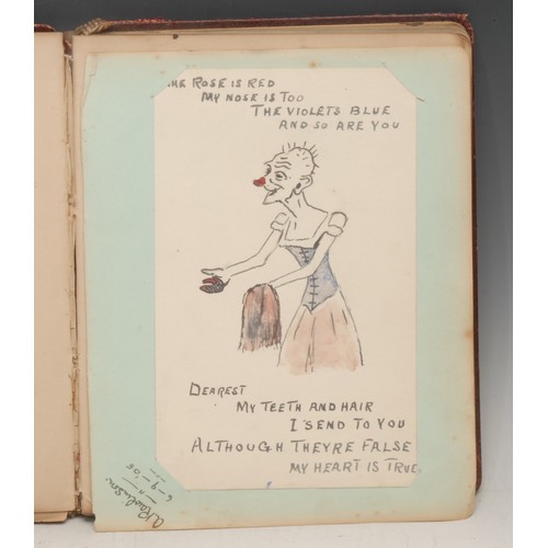 576 - Commonplacing - an early 20th century sketch and note book, various entries, a pen and ink drawing o... 