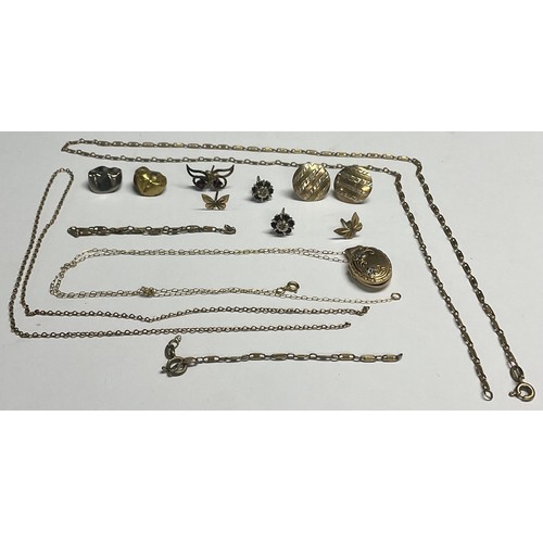 611 - A 9ct gold necklace, broken; other 9ct gold jewellery, gold teeth caps, etc, 16g gross