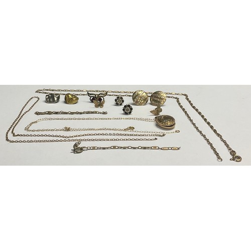 611 - A 9ct gold necklace, broken; other 9ct gold jewellery, gold teeth caps, etc, 16g gross