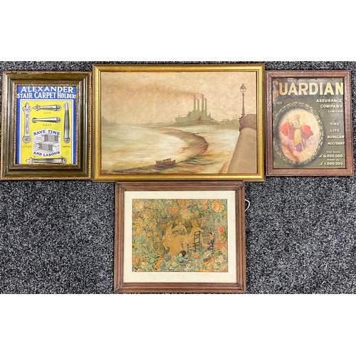 585 - Vintage AB Guardian Insurance, Alexander Star carpet holders, Victorian decoupage picture, The Tea P... 