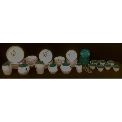 641 - A Denby Greenwheat part dinner and tea service, comprising dinner plates, dessert plates, bowls, sid... 