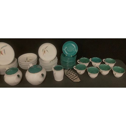 641 - A Denby Greenwheat part dinner and tea service, comprising dinner plates, dessert plates, bowls, sid... 