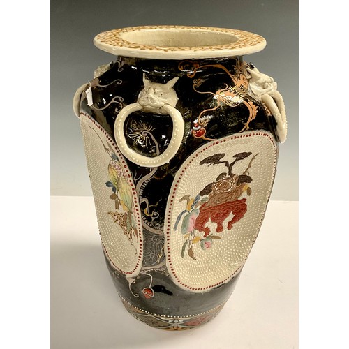 644 - A large Japanese Meiji Satsuma vase, dragon handles