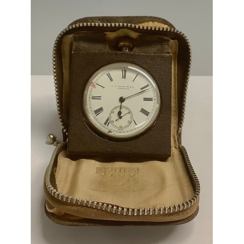 657 - An Edwardian silver cased pocket watch, J.T. Barry & Son Cardiff, white enamel dial, Roman numerals,... 